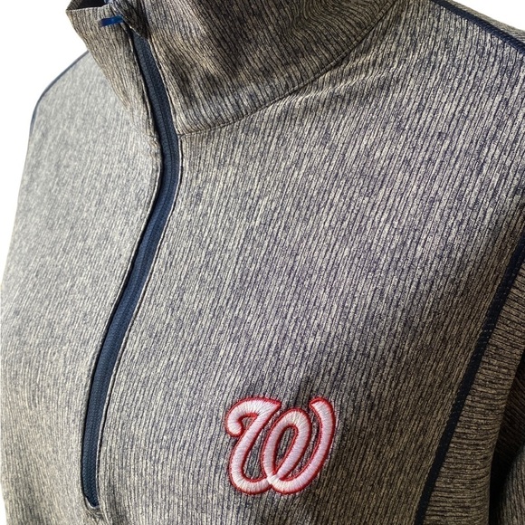 ANTIGUA WASHINGTON NATIONALS MENS CHARCOAL ACTION LONG SLEEVE 1/4 ZIP PULLOVER - Picture 3 of 15